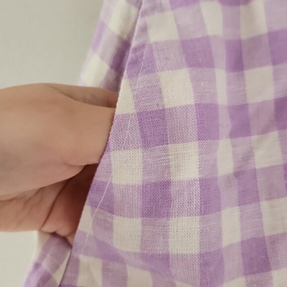 ZARA | Purple Lilac Gingham Checked Linen Blend High Waisted Bermuda Shorts Sz S - Picture 6 of 6